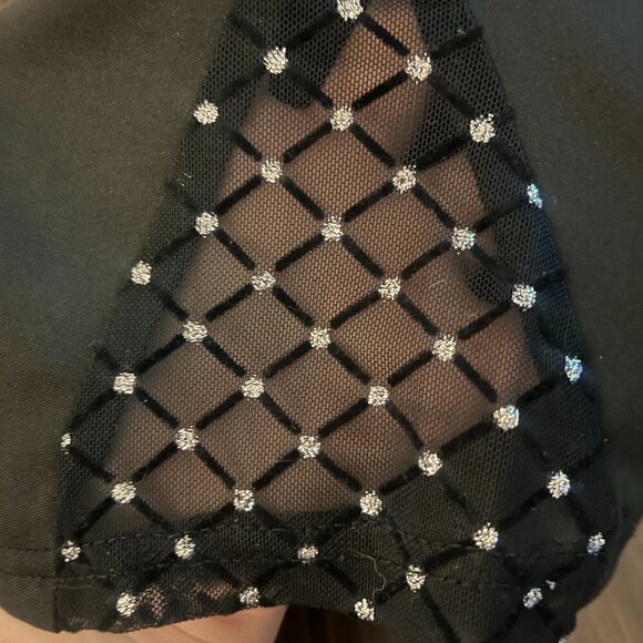 Black Bodycon Minskirt with Mesh Split-Hem Rhinestone Detail - Picture 2 of 5